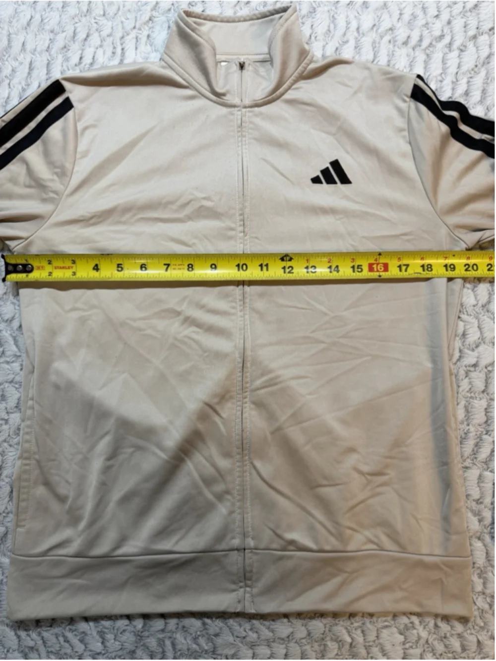 adidas Men's Beige/Black Striped Full-Zip Track Jacket Stand-Up Collar XL